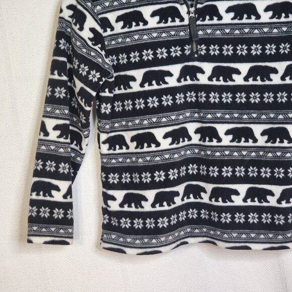 Falls Creek Black White ¼ Zip LS Poly Fleece Bear Motif Pull On Shacket Sz S 6/7 - Picture 7 of 16